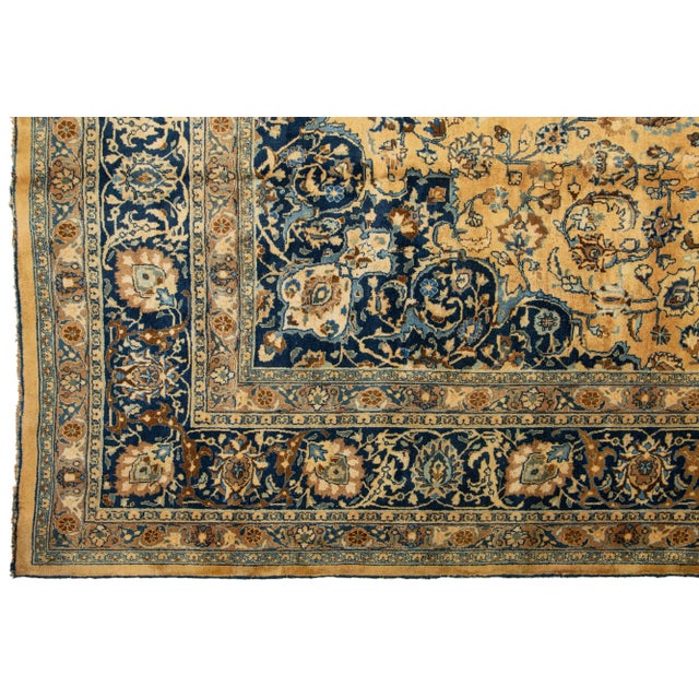 Light Brown Antique Persian Mashad Handmade Wool Rug With Rosette Motif For Sale In New York - Image 6 of 9