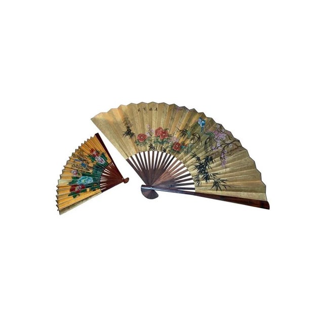 Pair of Large Unmatched Decorative Asian Fans For Sale - Image 11 of 11