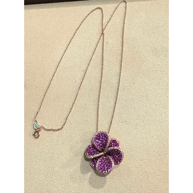 Designer Effy's Natural Pink Sapphire & Diamond Pendant /Necklace 14Kt Rose Gold For Sale - Image 11 of 18
