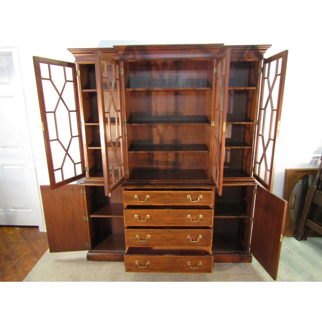 Henkel Harris Solid Mahogany Banded Two Piece China Cabinet For Sale - Image 6 of 13
