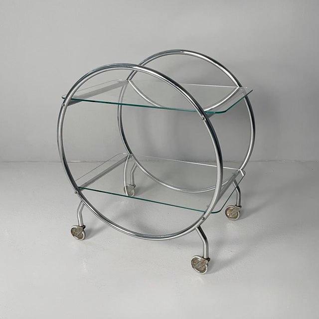 1970s Italian Modern Cart in Steel and Glass with Casters, 1970s For Sale - Image 5 of 15