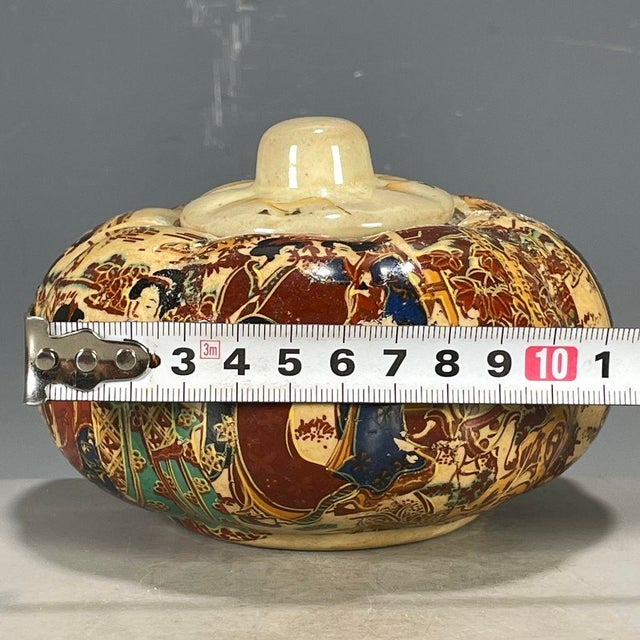 Antique Japanese Satsuma Lidded Jar With Hand-Painted Figural Scenes For Sale - Image 9 of 9