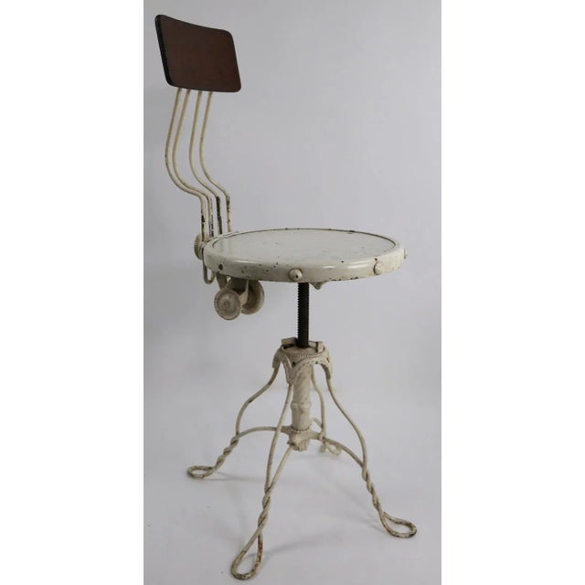 Antique White Industrial Adjustable Stool For Sale - Image 8 of 13
