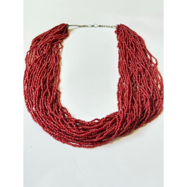 Tribal Vintage American Southwest Old Pawn Red Glass Seed Beaded Necklace Arizona For Sale - Image 3 of 8