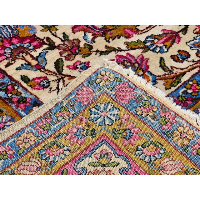 Cream Vintage Persian Kerman Lavar Rug, Handwoven Floral Pattern, Ivory & Crimson, 9’ X 12’ For Sale - Image 8 of 10