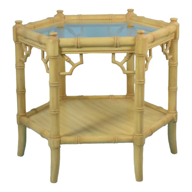 Single Faux Bamboo Hexagonal Side Table For Sale
