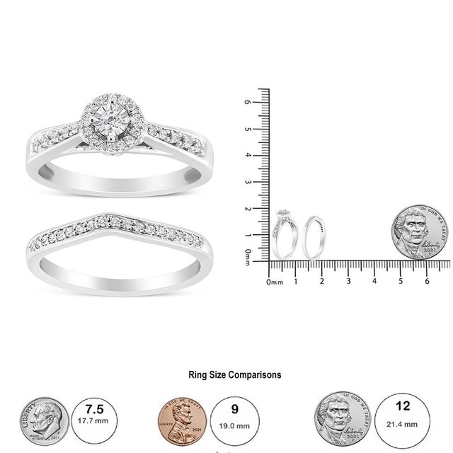 Early 21st Century .925 Sterling Silver 1/3 Cttw Diamond Halo and Pave Shank Engagement Ring Set (I-J Color, I3 Clarity) - Ring Size 7 For Sale - Image 5 of 5