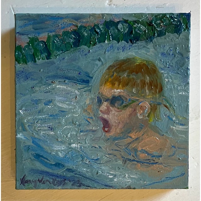 “First Swim Meet”, Expressionist, Figurative, Original Oil Paintings, Childhood Art For Sale - Image 10 of 13