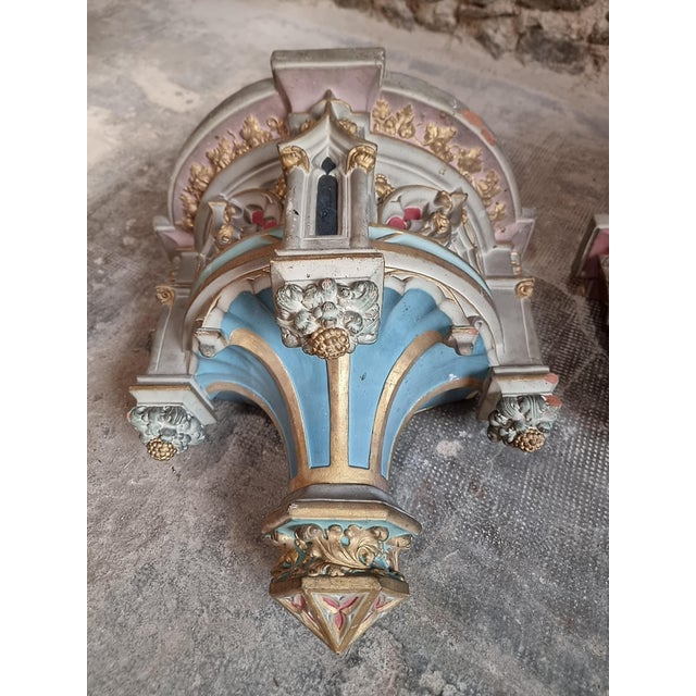 Neo-Gothic Architectural Church Elements in Polychrome Terracotta, France, 19th Century, Set of 2 For Sale - Image 9 of 18