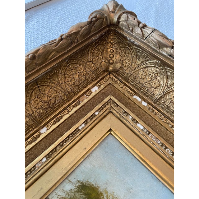 Blue Antique 19 Century Pastoral Landscape Oil Painting L Davis Dated 1874 For Sale - Image 8 of 10