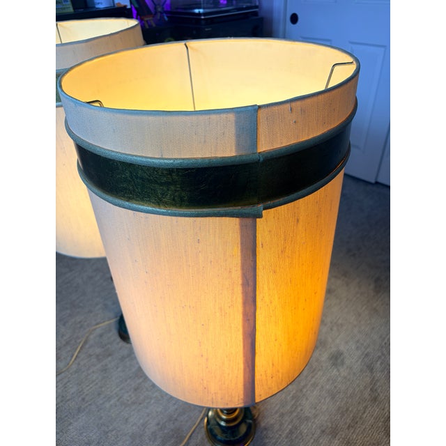 Vintage Mid Century Modern Green Marble and Brass Table Lamp Pair For Sale - Image 10 of 10