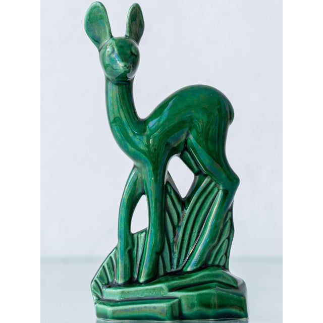 Art Deco Emerald Green Ceramic Deer Sculpture by Charles Lemanceau for Saint-Clément, France, 1930s For Sale - Image 14 of 14