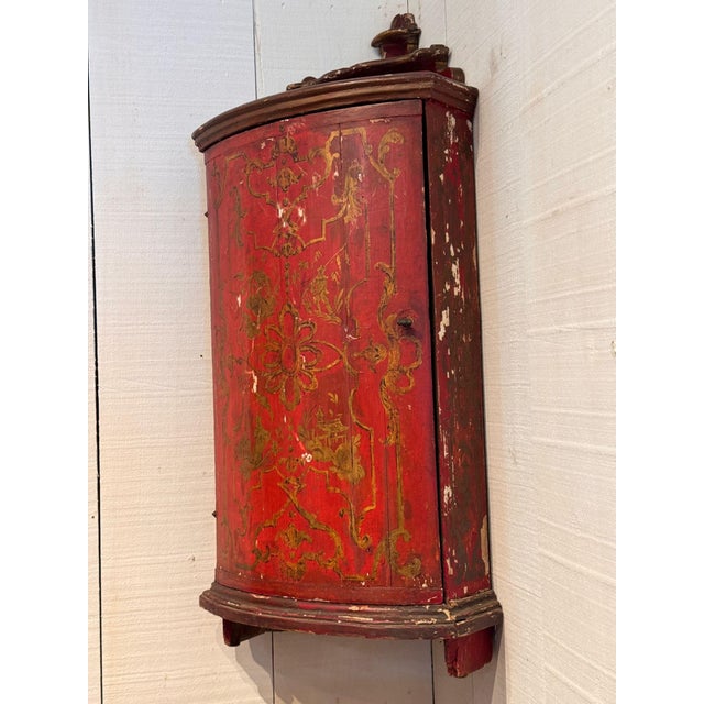 19th Century Red Chinoiserie Hanging Corner Cupboard For Sale - Image 5 of 9