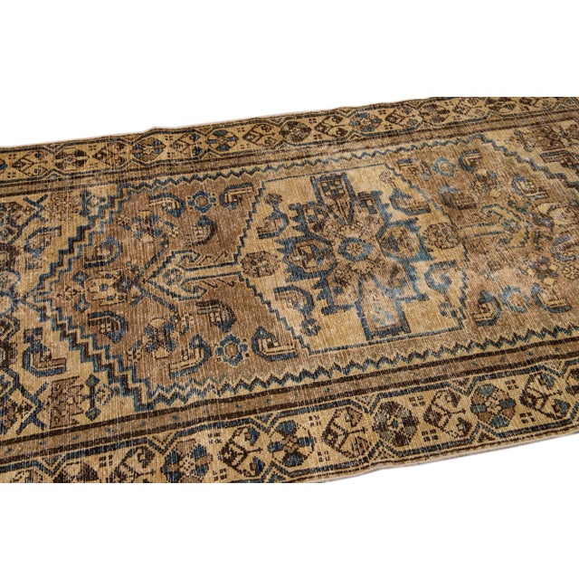 1960s Vintage Persian Distressed Handmade Geometric Brown Wool Rug For Sale In New York - Image 6 of 7