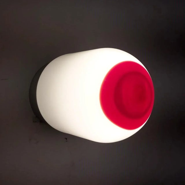 Vintage Italian wall light or flush mount with milky white Murano glass shade and round red tip / Made in Italy circa...