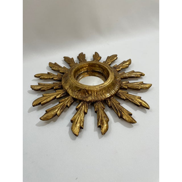 1940s 1940s French Petite 9.5" Giltwood Sunburst Convex Wall Mirror For Sale - Image 5 of 15