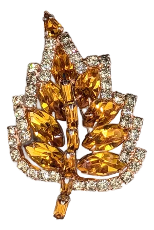 Vintage 1950s Signed Kramer of Ny Goldtone Faux-Citrine Leaf Brooch