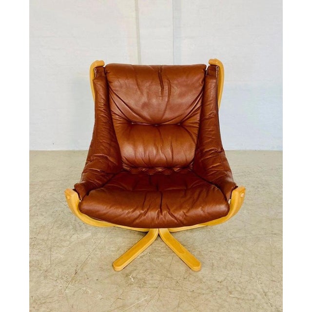 Vintage Danish Svend Skipper Swivel Lounge Chair in Cognac Leather, 1970s For Sale - Image 3 of 18