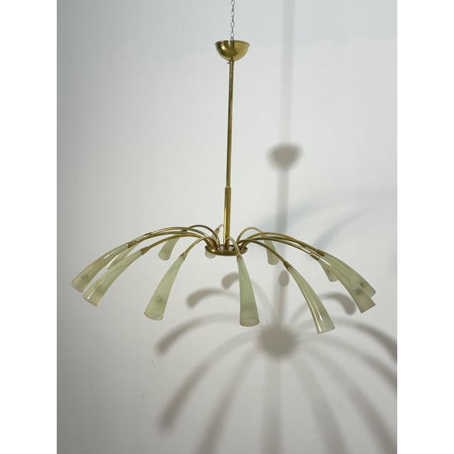 1950s 12-Light Spider Hanging Lamp in Brass and Murano Glass in the style of Ercole Barovier, 1950 For Sale - Image 5 of 15