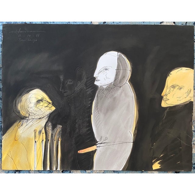 Gary Hansmann, Modern Figurative Surrealism Watercolor, Drawing - "The Dressers", 1988 For Sale - Image 10 of 10