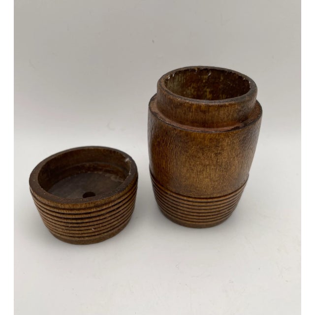 Traditional Early 1900s Small Antique Treen Barrel Container Turned Ribbed Wood For Sale - Image 3 of 4