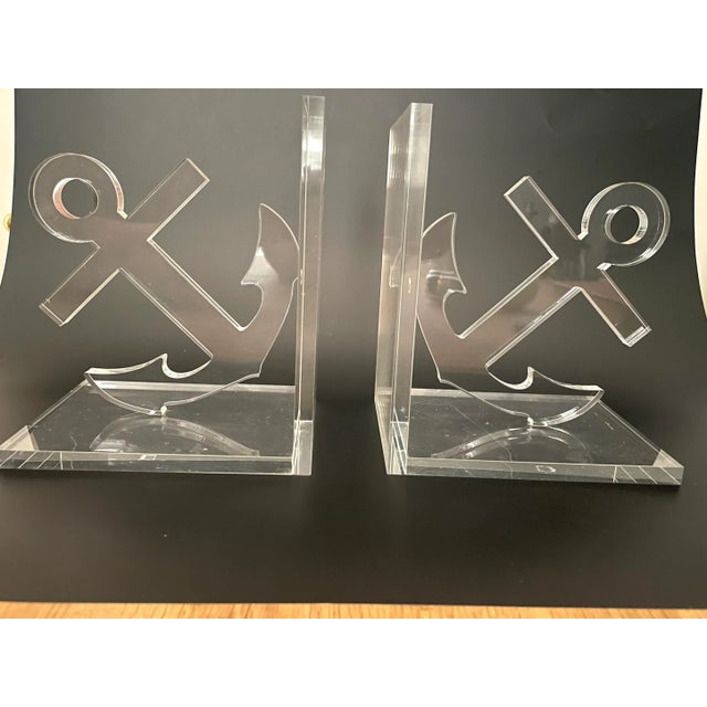 Traditional Coastal Nautical Acrylic Anchor Book Ends, a Pair For Sale - Image 3 of 10