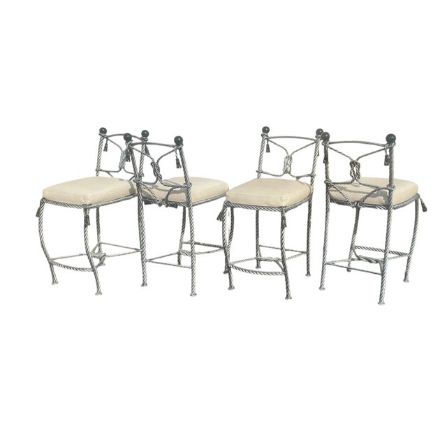Set of 4 Vintage Napoleon III Rope Twist & Tassel Designer Stools For Sale - Image 11 of 11