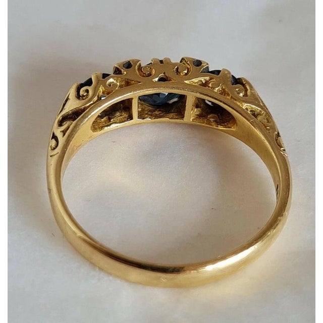 Metal Vintage 18ct Yellow Gold Sapphire and Diamond Three-Stone Ring, 1976 For Sale - Image 7 of 10