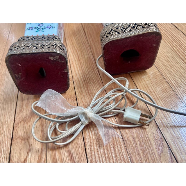 1900 - 1909 1900 Chinese Vase Lamps Canton Famille Rose Porcelain Late Qing Early Republic - a Pair For Sale - Image 5 of 10