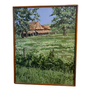 Framed Original Painting of Weathered Barn in Lush Green Rural Landscape 11” X 14” Stretched Canvas, Signed by Artist and Great for Cottage Core Decor