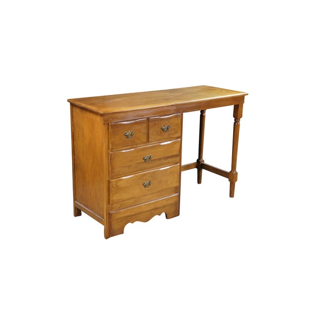 American Vintage Early American Colonial Style Solid Maple Country Kneehole Desk 44" For Sale - Image 3 of 18