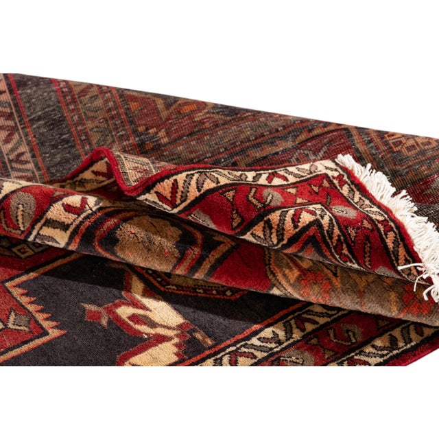 Red Vintage North West Persian Handmade Red Tribal Wool Runner For Sale - Image 8 of 11