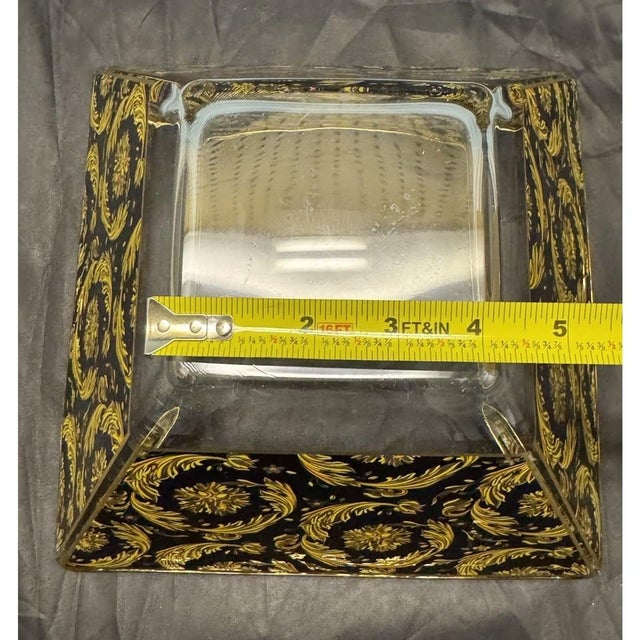 Murano Art Glass Bowl Black Gold Floral Baroque Art Nouveau Decotech Italy VTG For Sale - Image 10 of 10