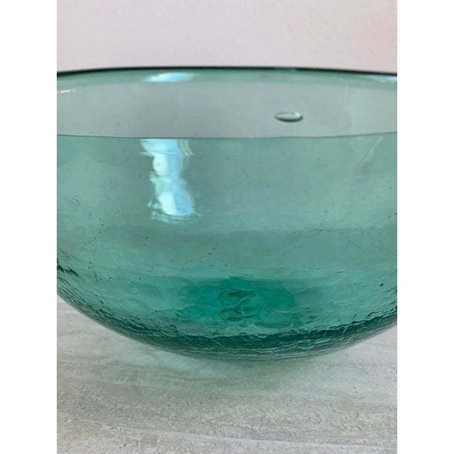Contemporary Late 20th Century Tropical Turquoise Blown Crackled Glass Handmade Bowl For Sale - Image 3 of 10