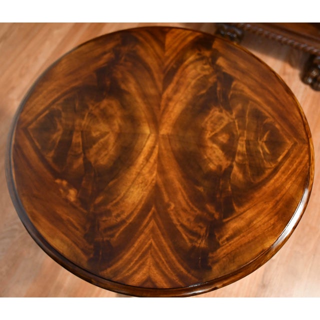 1930s Antique French Style Burl Mahogany Wood Side Tables Accent Round Tables For Sale - Image 14 of 16