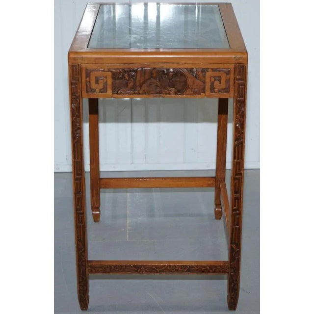 Brown Chinese Carved Noblemen Dragon Boat and Flowers Scene Nesting Tables, Set of 4 For Sale - Image 8 of 18