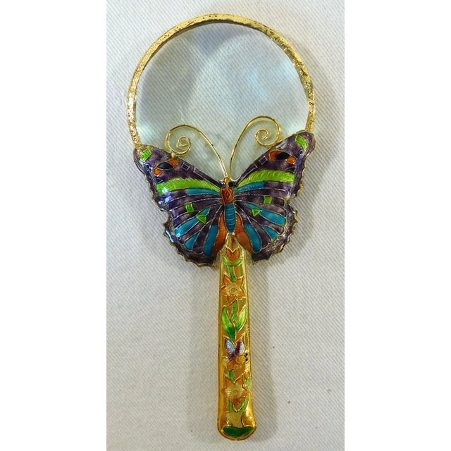 Beautiful vintage Chinese cloisonne butterfly enamel magnifying glass. SO Pretty! Has great magnification too!! Circa...