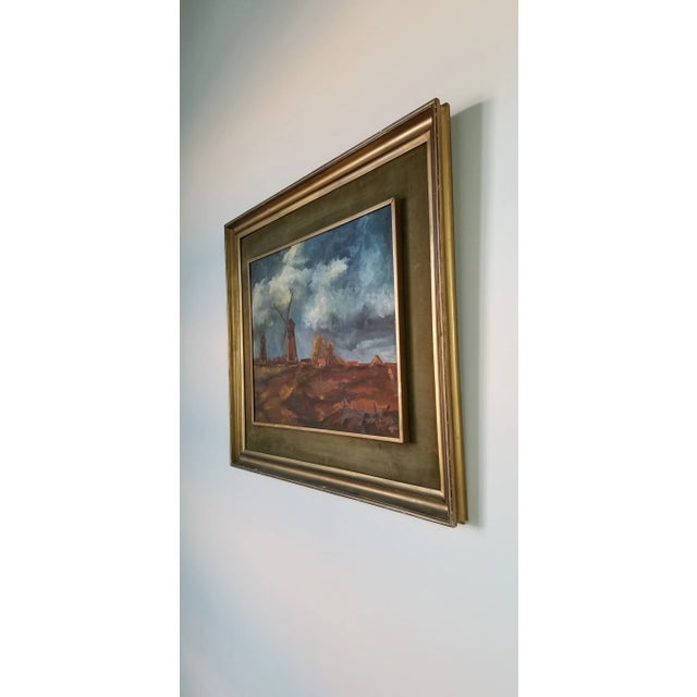 1970 Vintage Lulu Windmill Countryside Landscape Painting For Sale - Image 4 of 11