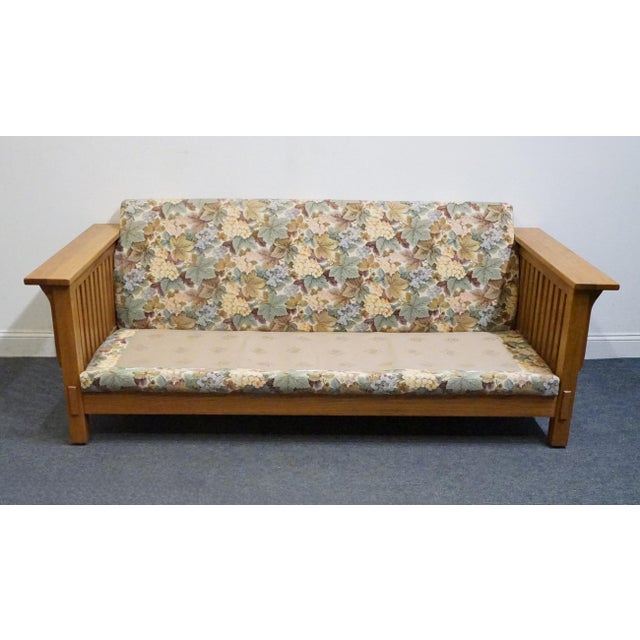 Flexsteel Quarter Sawn Oak Mission Style 82" Sofa W. Floral Upholstered Cushions For Sale - Image 9 of 10