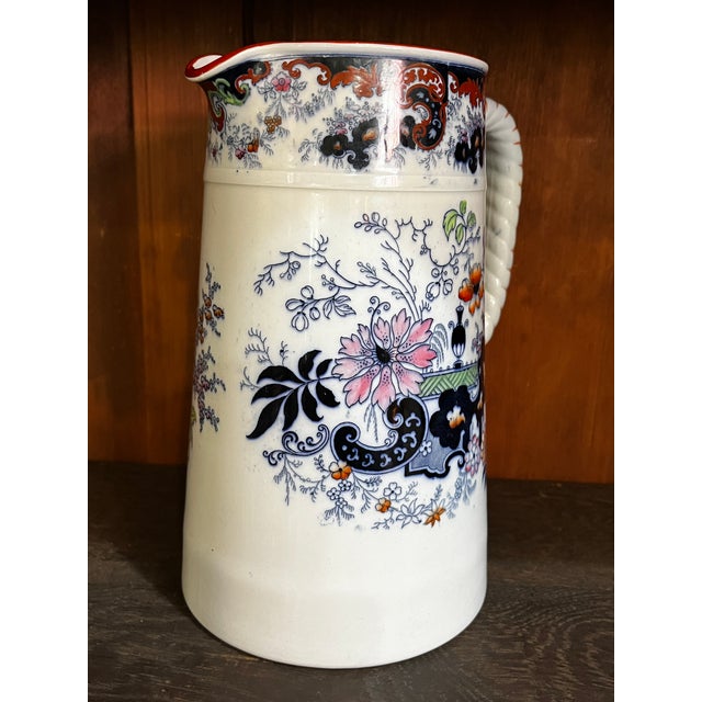 Ceramic 1900s Ridgway English Transferware Large Pitcher Jug Imari Blue White Corey Hill For Sale - Image 7 of 9