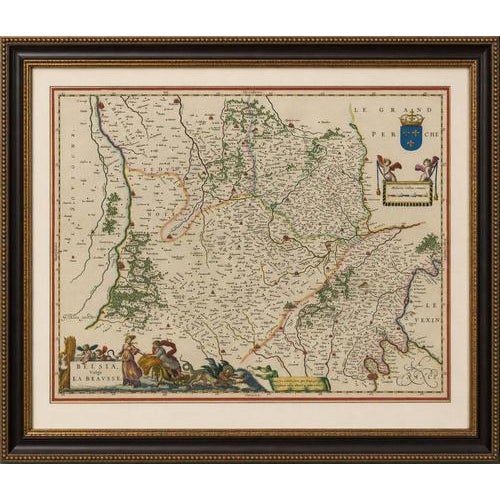 Title: Antique Blaeu Map of Beauce & Perche France, c. 1642 Hand Color : A magnificent and highly decorative antique map...