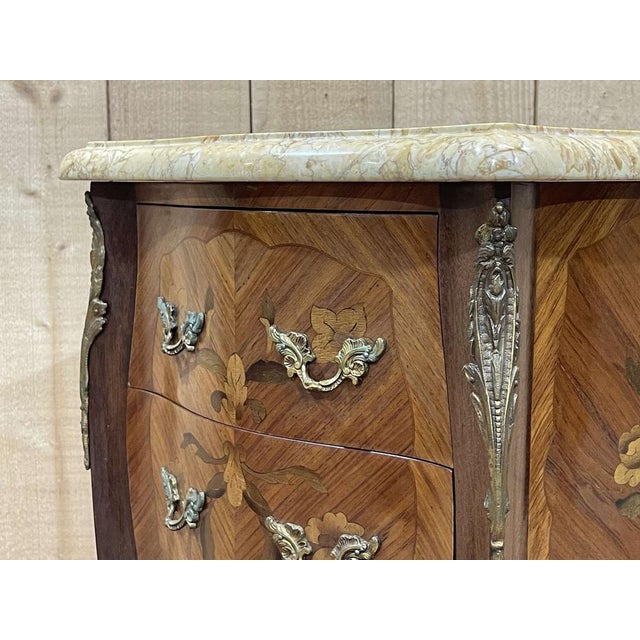 Wood Louis XV Style Bedside Table in Oak with Marble Top, 1970s For Sale - Image 7 of 13