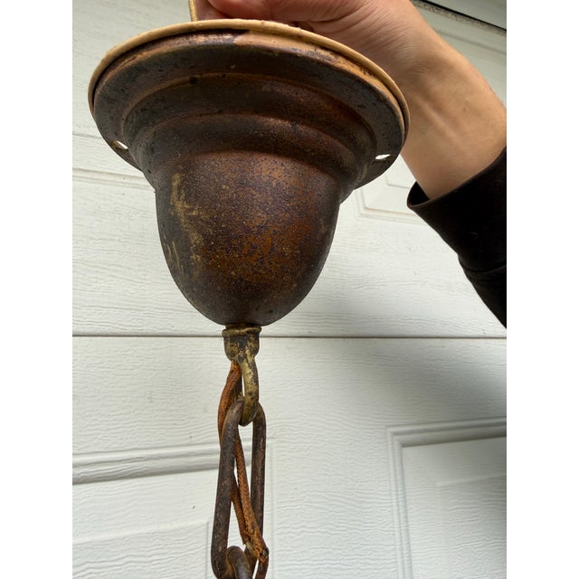 Antique Pendant Light Fixture With Frosted Glass Shade For Sale In Milwaukee - Image 6 of 8