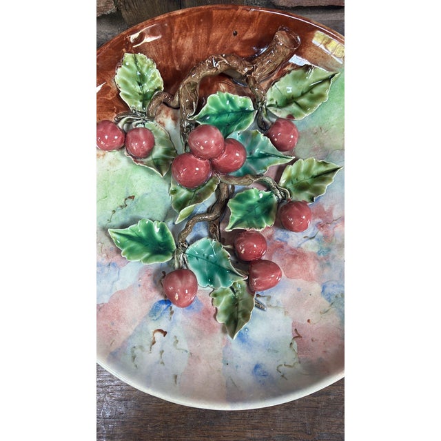 Rare 19th Century French Majolica Cherries Fives Lille Platter For Sale - Image 4 of 6