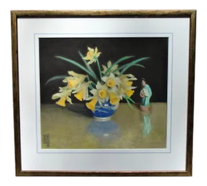 Early 20th Century "Daffodils" Still Life Watercolor Painting, Framed