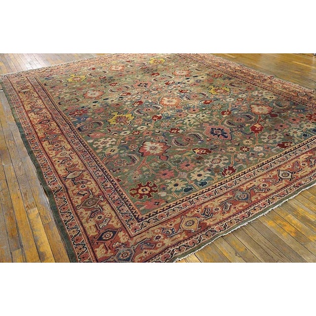 Traditional Beautiful Green-Celadon Ground Color With Geometric Pattern Antique Persian Sultanabad Rug For Sale - Image 3 of 6