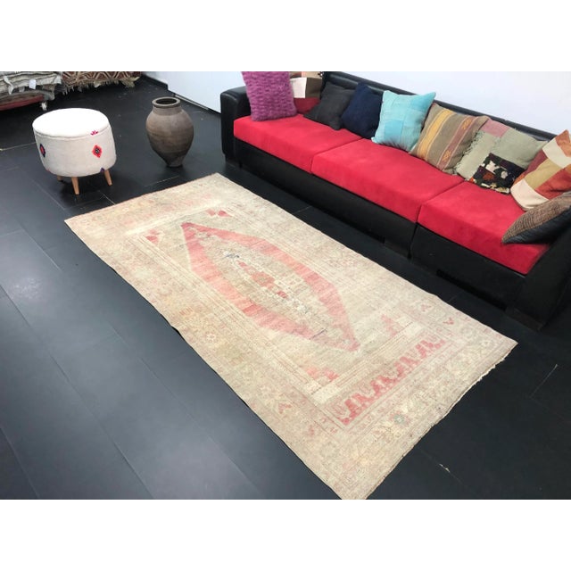 Vintage Distressed Faded Turkish Anatolian Dove Gray and Red Color Rug For Sale - Image 10 of 11