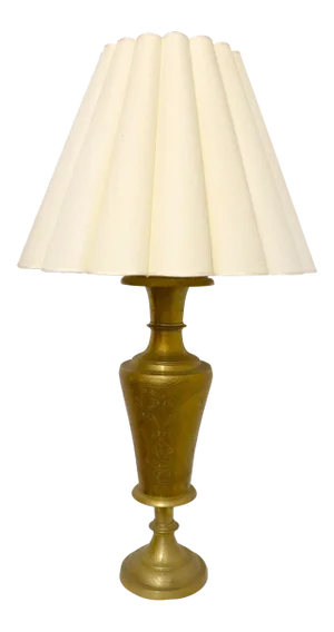 1920s Brass Etched Table Lamp With Fluted Shade
