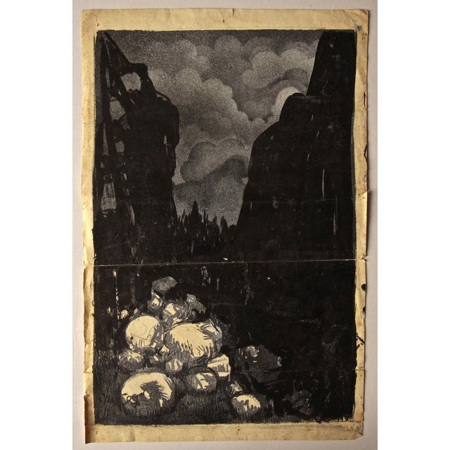 Gabriele Galantara, Night Forest, Early 20th Century, Ink on Paper For Sale