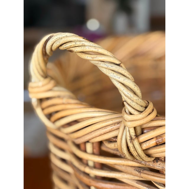 Wood Large English Woven Wicker Basket For Sale - Image 7 of 12